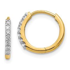 Our Kida Diamond Huggie Hoop Earrings are stunning yet bold and perfect for adding a little extra something to your ear stack. These hoop huggies are the perfect earrings for your everyday wear. Details 14K solid yellow gold Length: 11.86 mm Width: 11.86 mm Average weight: 1.20 grams Diamond weight: 0.14 CT Stone shape: Round Stone size: 1.3 mm Stone Quantity: 14 Stone weight: 0.01 ct Earring Closure: Post, Notch & Lock Earring style: H Diamond Huggies, Nature Earrings, Yellow Earrings, Fancy Diamonds, Yellow Gold Earring, Huggie Hoop Earrings, Huggies Earrings, White Gold Diamonds, Earrings For Women