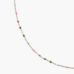 NKL-GPL Multi Enamel Bead Necklace Multicolor Dainty Jewelry With Adjustable Chain, Multicolor Dainty Jewelry With Delicate Chain, Enamel Beads, Adjustable Ring, Sterling Silver Chain, Gold Plated Sterling Silver, Bead Necklace, Adjustable Rings, Sterling Silver Chains