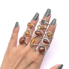 Baltic Amber 925 Sterling Silver Natural Gemstone Elegant Ring Jewelry ~ Handmade Jewelry ~ All Designer Ring ~ Gift For Christmas ** RINGS DETAILS ** (A)  Weight - 3.9 gm/ Stone Size - 14 MM (B) Weight - 3.6 gm/ Stone Size - 9x13 MM (C) Weight - 3 gm/ Stone Size - 10x14 MM (D) Weight - 4.6 gm/ Stone Size - 12x16 MM (E) Weight - 2.6 gm/ Stone Size - 8x11 MM (F) Weight - 2.8 gm/ Stone Size - 5x9 MM (G) Weight - 1.9 gm/ Stone Size - 8x10 MM (H) Weight - 3 gm, Stone Size 10 MM (I) Weight - 3.2 gm/ Adjustable Amber Open Ring Jewelry, Amber Rings With Natural Stones For Gift, Handmade Amber Sterling Silver Rings, Gift Amber Rings With Natural Stones, Gift Rings With Amber Natural Stones, Adjustable Amber Ring Jewelry, Handmade Amber Open Ring Jewelry, Adjustable Sterling Silver Ring With Amber Color, Adjustable Sterling Silver Rings In Amber