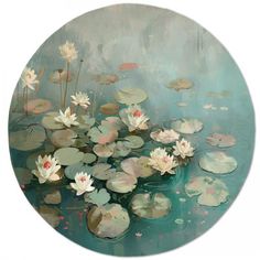 a painting of water lilies in a pond