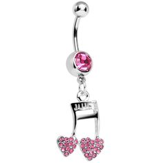 Pink Gem Paved Music Note Hearts Dangle Belly Ring | Body Candy Body Jewelry Music Is Love, Music Note Heart, Conch Piercing Jewelry, Opal Nose Ring, Pregnancy Belly Rings, Horseshoe Jewelry