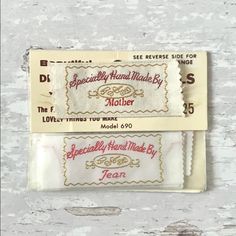 two tickets with the words happily married made by mother printed on them