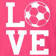 a soccer ball with the word love written in white on a pink tank - top