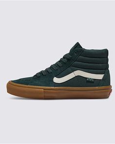 Skate Sk8-Hi Shoe Green Leather Skate Shoes For Skateboarding, Green Leather Skate Shoes, Urban Green High-top Sneakers For Skateboarding, Green Urban High-top Sneakers For Skateboarding, Green Vans Skate Shoes With Gum Sole, Green Vans Skate Shoes For Skateboarding, Vans Urban High-top Sneakers With Gum Sole, Urban Vans High-top Sneakers With Gum Sole, Vans High-top Sneakers For Skateboarding With Gum Sole