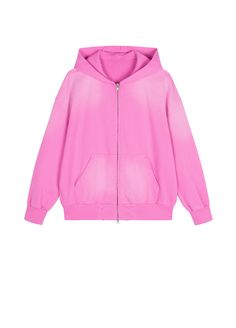 100% cotton Loose fit Front zipper closure Pink Long Sleeve Sweatshirt With Zipper Closure, Pink Long Sleeve Sweatshirt With Zipper, Pink Sweatshirt With Zipper Closure For Winter, Pink Winter Sweatshirt With Zipper Closure, Pink Hooded Hoodie With Zipper Closure, Pink Zipper Hoodie For Spring, Pink Casual Sweatshirt With Zipper, Pink Cotton Outerwear With Drawstring Hood, Casual Pink Hoodie With Zipper Closure