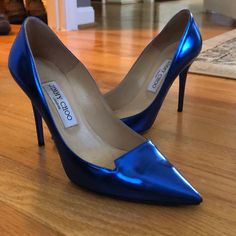 Size 38 Jimmy Choo Mirror Heels. The Color On These Is Absolutely Stunning, And The Aegean Descriptor Is Perfect, Because It Looks Like The Sea! Excellent Condition, With Minor Scuffing On The Interior Sides Of Both Shoes As Pictured, But Not Visible While Wearing Because Of The Mirror-Like Finish On The Leather. Comes In Box. Blue Jimmy Choo Heels, Jimmy Choo Shoes, Leather Heels, Jimmy Choo, Shoes Women Heels, The Sea, Shoes Heels, Blue Color, Pumps