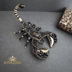 Beaded Oversize Black Gold Scorpion Jewelry Brooch Scorpio Pin - Etsy Black Brooch Jewelry Gift, Black Brooch Jewelry As Gift, Black Brooch Jewelry For Gift, Handmade Black Brooches As Gift, Unique Black Brooches For Gifts, Scorpion Jewelry, Gold Scorpion, Royal Gifts, Scary Gift