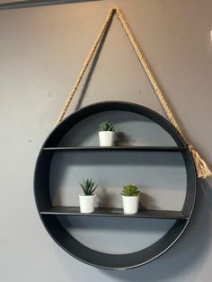 Modern Rope Hanging Circular Wall Shelf – Black Metal Frame & Wood Accents - Decor interiors Diy Shelf Decor, Shelf Round, Cube Wall Shelf, Wall Decor Shelf, Round Wall Shelves, Hanging Wall Shelf, Industrial Wall Shelves, Wall Storage Shelves, Metal Shelving Units