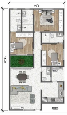 the floor plan for a small apartment with two bedroom and one living room in it