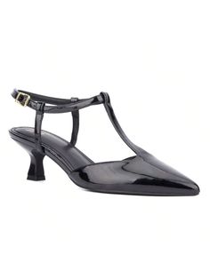 Elegance is bliss in the Vina heel. This sophisticated low heel features a sleek faux patent leather upper and a stylish t-strap design that adds a touch of modern flair. Perfect for any occasion, the Vina heel combines timeless charm with contemporary style, ensuring you step out in confidence and grace. Elevate your wardrobe with this chic and versatile shoe.• Upper: 100% Faux Leather• Outsole: 100% Rubber• Lining: 100% Faux Leather• Heel Height: 1.75"New York & Company Women's Vina Kitten Hee Faux Leather Heels, Strap Design, T Strap, Womens Heels, Black Heels, Low Heels, All Fashion, Contemporary Style, Patent Leather