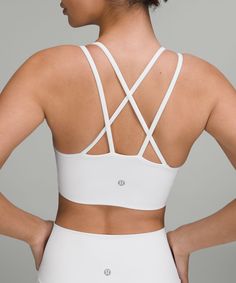 This yoga bra's made with marshmallowy-soft foam cups and supple fabric to keep you comfortable during your practice-but we won't be surprised if you wear it all day. Designed for Yoga. Intended for low-impact activities. Moulded foam cups are lightweight and malleable. 'Wash with like colours', 'Machine wash cold', 'Do not bleach', 'Line dry', 'Do not iron', 'Do not dry clean', 'Imported'. Sweat-Wicking Fabric. Bra: 75% Nylon, 25% Elastane. Cup: cupShell: 100% Polyester, cupFoam: 100% Polyureth Cute Sports Bra, Workout Tops For Women, Fits For Summer, Technical Clothing, Gym Fits, Foam Cups, Popular Sports, Longline Bra, C Cup