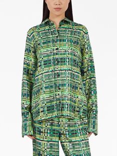 Find SALVATORE FERRAGAMO Long-sleeved Checkered Silk Shirt on Editorialist. lime green multicolour mulberry silk check print classic collar front button fastening extra-long sleeves rear curved hem Long Sleeve Multicolor Silk Shirt, Multicolor Long Sleeve Silk Shirt, Designer Long Sleeve Green Tops, Designer Green Long Sleeve Tops, Green Silk Collared Shirt, Elegant Green Blouse With Spread Collar, Multicolor Silk Collared Shirt, Multicolor Silk Blouse For Work, Multicolor Silk Top For Work