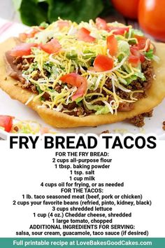 a flyer with instructions for fry bread tacos on it and tomatoes in the background