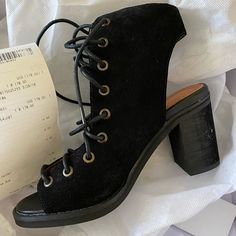 Never Worn, Comes New With Box And Dust Bags. Summer Platform Ankle Boot Heels, Black Ankle Boot Heels For Summer, Black Open Heel Spring Boots, Black Open Heel Boots For Spring, Summer Suede Ankle Boot Heels, Peep Toe Booties, Jeffrey Campbell Shoes, Jeffrey Campbell, Lace Up Boots