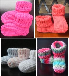 crocheted baby booties and slippers are shown