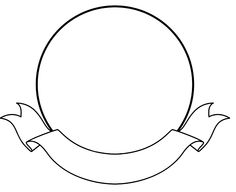 a black and white drawing of an oval with a ribbon around the edge, on a white background