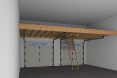 a garage with a ladder to the ceiling