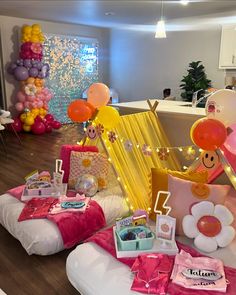 a room filled with lots of balloons and decorations