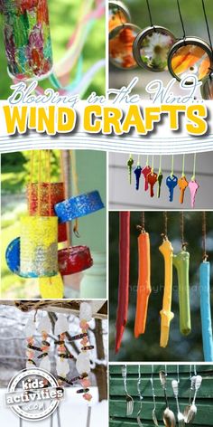 TEXT: Blowing in the Wind Wind Crafts - Kids Activities Blog - collage of wind chime crafts for kids including wind socks, key wind chimes, spoon wind chimes, can wind chimes Wind Chimes Kids, Melted Pony Beads, Wind Ornaments, Windchimes Diy, Wind Socks, Outdoor Ornaments, Make Wind Chimes, Wind Chimes Homemade, Eyfs Classroom