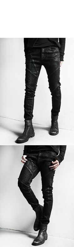 ★SOLD-OUT★ Dark Cloud Washing Skinny Black Biker Jean - 64 - NewStylish Ripped Jeans Ideas, Biker Pants, Ripped Jeans Men, Stylish Mens Fashion, Moto Jeans, Denim Shirts, Mens Fashion Inspiration, Biker Jeans, Leather Jeans