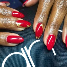 15 Stunning Red Nail Ideas Perfect for Dark Skin - Black Girl Aesthetics Leaf Nail Ideas, Red And Gold Nail Ideas, Gold Leaf Nail Art, Gold Nail Ideas, Leaf Nail Art, Gold Accent Nail, Red And Gold Nails, Gold Nail Designs