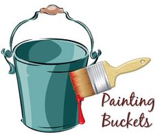 a paint bucket with a brush and the words painting buckets on it