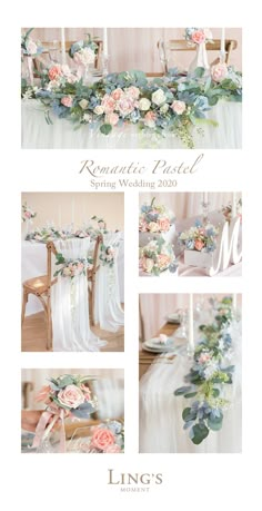 the wedding table is decorated with flowers and greenery