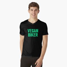 Get my art printed on awesome products. Support me at Redbubble #RBandME: https://www.redbubble.com/i/t-shirt/Vegan-Biker-by-IdeasForArtists/161346749.A5PYK?asc=u V Neck T Shirt