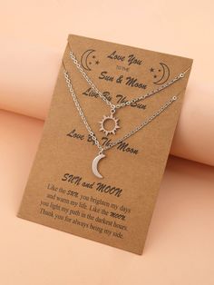 Color: Silver Gender: Women Material: Stainless Steel Style: Fashionable Product Measurements in cm : Size Length one-size 45-50 Sun And Moon Necklace, Braided Rope Bracelet, Couple Necklace, Family Wishes, Butterfly Heart, Friendship Jewelry, Moon Sun, Moon Pendant Necklace, Family Jewellery