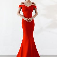 Hot Red Sexy Cold Shoulder Long Evening Dress (Stunning) Red Fitted Off Shoulder Prom Dress, Fitted Red Off Shoulder Dress For Prom, Red Fitted Off-shoulder Dress For Prom, Red Maxi Dress With Sweep Train For Party, Red Fitted Off Shoulder Dress For Wedding, Red Fitted Off Shoulder Wedding Dress, Red Sleeveless Off Shoulder Evening Dress, Red Sleeveless Off-shoulder Evening Dress, Red Sleeveless Off Shoulder Dress