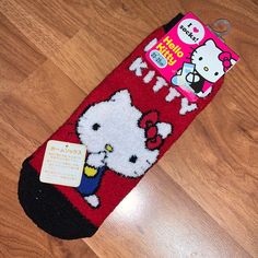 Brand New With Tags Attached Hello Kitty Thick Fuzzy Socks One Pair Cute Red Socks, Hello Kitty Socks, Cute Hello Kitty Loungewear Sets, Cute Black Non-slip Socks, Hello Kitty Slippers Forever 21, Kuromi Clothes, Hello Kitty Towel, Black Fishnet Tights, Playful Hello Kitty Print Sleepwear