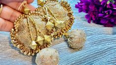 Latkan for Blouse, Lehengas, Saree | Indian-Pakistani ethnic, bridal & Navratri wear traditional style fashion Tassels **Item Description** Beautiful handmade unique style tassels -- Typically used as a traditional style touch to Indian Blouses, Sarees and Dupattas. Widely used in occasions, festivals, navratri, eid, weddings, bridal, mehndi, sangeet wedding guests etc. However, this can be multi-purpose based on your ideas & innovations anything from fashion styling, home decor, to adding boho/ traditional touch to any of your DIY projects.  # Package contains - Two latkans (a Pair) #  Tassel Size - 3.75*2 inches All pictures are taken in natural light but colour may be slightly different than the actual image due to phone/ camera settings. I am not accepting custom orders yet, but that o Gold Silk Thread Choli For Eid, Gold Silk Thread Sharara For Wedding, Gold Silk Thread Anarkali Set For Wedding, Gold Silk Thread Wedding Anarkali Set, Diwali Gold Silk Thread Choli, Festive Gold Silk Thread Choli, Traditional Cutdana Sets For Party, Gold Silk Thread Wedding Sets, Traditional Party Sets With Cutdana Details