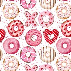 the donuts are decorated with hearts and stripes