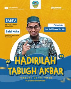 the poster for hadiriah tabligh akbar, featuring an image of a man