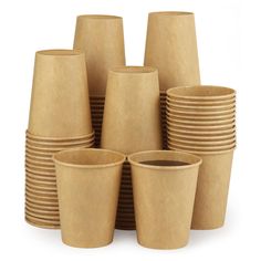 a stack of brown cups sitting on top of each other