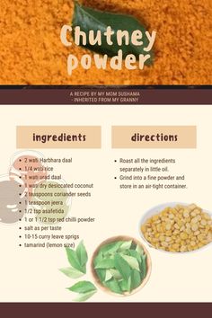 an info sheet describing the different ingredients used to make chutney powder