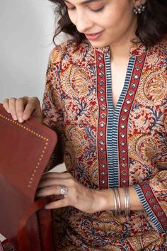 Buy Intriguing WA326A Mahogany Maroon Kalamkari Straight-fit Kurta Online | Kessa Kalamkari Kurta Designs Latest, Kurta Designs Latest, Kalamkari Kurta Designs, Kalamkari Kurti, Kalamkari Kurta, Churidar Designs, Kurta Dress, Sequence Work, Kurta Designs