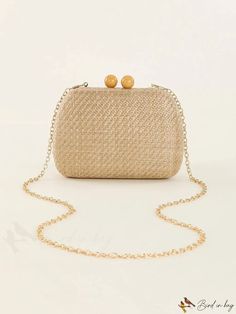 BirdinBag - Versatile Vacation & Beach Crossbody Clutch with Mini Woven Chain Strap Gold Summer Travel Clutch, Gold Evening Bag For Formal Summer Events, Gold Beach Bag With Chain Strap, Gold Clutch For Summer Vacation, Gold Summer Vacation Clutch, Gold Rectangular Beach Clutch, Chic Gold Clutch For The Beach, Gold Clutch For Summer Events, Gold Clutch For Formal Summer Events