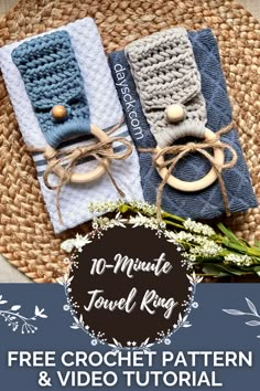 three crochet towel patterns with text overlay that says no minute towel king