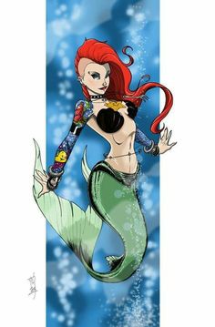 an image of a woman with red hair and mermaid tail holding a bottle in her hand