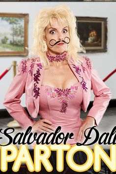 a woman in a pink dress with fake moustache on her face and mustache