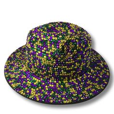 Bling Rhinestone Crystal Studded Wide Brim Fedora Hat - Mardi Gras Bring a personality-filled finish to your look in this eye-catching fedora featuring a classic cut and tons of sparkling rhinestones! These hats are absolutely stunning! 22-22.8" Circumferenc Bling Rhinestone Crystal Studded Wide Brim Fedora Hat - Mardi Gras Multicolor Beaded Party Hats, Adjustable Summer Hats With Bling, Adjustable Wide Brim Hat For Carnival, Adjustable Bucket Hat With Curved Brim For Party, Kentucky Derby Rhinestone Hat With Short Brim, Rhinestone Short Brim Hat For Kentucky Derby, Short Brim Rhinestone Hat For Kentucky Derby, Rhinestone-embellished Short Brim Hat For Kentucky Derby, Wide Brim Hat With Rhinestones For Kentucky Derby