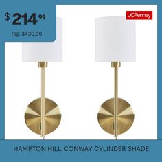 two lamps with white shades on them and the price is $ 24 99 reg $ 30 00