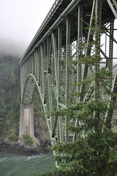 the bridge is very high above the water