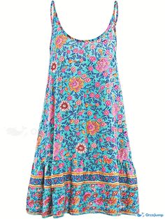 Orcajump - Floral Print Backless Dress, Sleeveless Casual Every Day Dress For Summer, Women's Clothing Blue Printed Sleeveless Sundress, Bohemian Green Sleeveless Dress With Floral Print, Sleeveless Green Printed Sundress, Bohemian Sleeveless Printed Sundress, Blue Bohemian Sleeveless Mini Dress, Summer Care, Boho Fabric, Baby Clothes Patterns, Pop Art Print