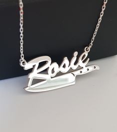 Knife Name Necklace, Chef Knife Necklace With Name, Gold Custom Knife Necklace, Chef Necklace, Gift For Chef, Kitchen Gift, Silver Gift Chef Necklace, Knife Necklace, Gift For Chef, Necklace With Name, Chef Kitchen, Chef Gifts, Silver Chain Style, Gumball Machine, Plate Necklace