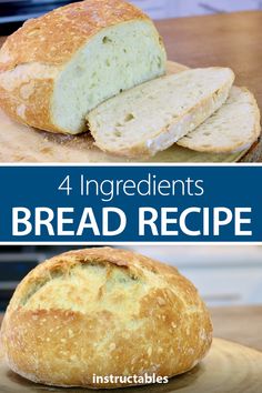 four images showing different types of breads and the words, 4 ingredients for bread recipe