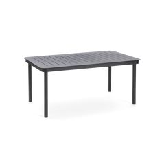 an outdoor table with black metal legs and a rectangular top, on a white background