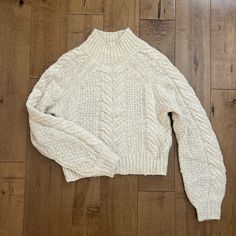 New With Tags, Aritzia Sunday Best Cable Knit Sweater In Size Xxs, Mockneck Style With Flowy Sleeves And Off White Color Fitted Chunky Knit Cropped Sweater With Crew Neck, Cream Cropped Fitted Sweater With Crew Neck, Cream Fitted Cropped Sweater With Crew Neck, Cozy Cream Soft Knit Sweater, Aritzia Peggy Sweater, White Aritzia Sweater, Aritzia Knit Sweater, Turtleneck Sweater Aritzia, Aritzia Sweater