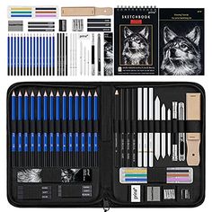 an open case with many different colored pencils